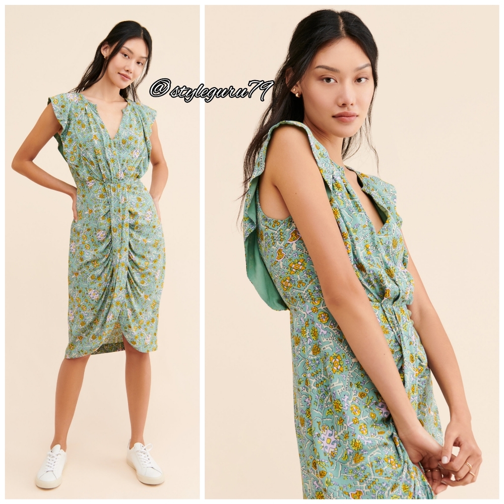 NWT, Anthropologie, Blossom Ruffled Mini Dress In Green